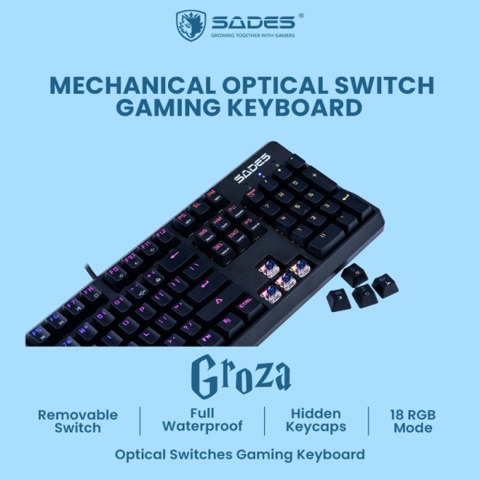 Gaming Keyboard Sades Groza Mechanical Optical Switch Gaming Keyboard