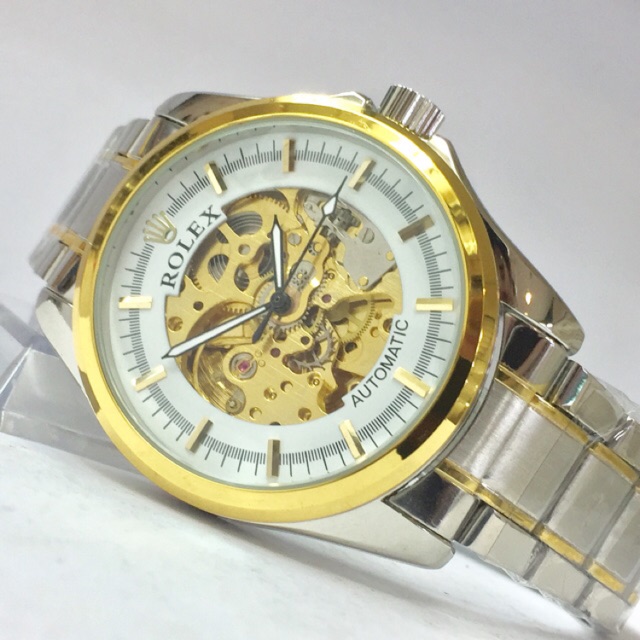 Jam Tangan Rolex Big Skeleton Automatic Chain Kombinasi Putih
