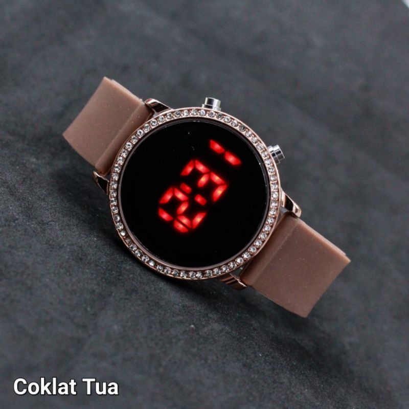 Jam tangan wanita cewek LED Digital watch ring permata Diamond 3228 tali rubber / jam led Digital permata