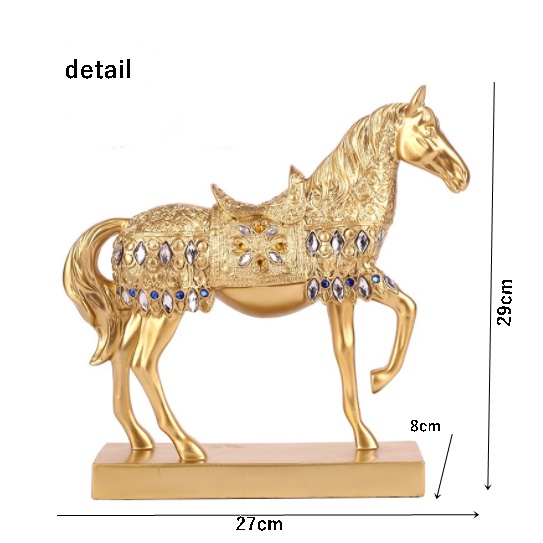 Patung Kuda Bahan Resin Emas full permata Gaya Nordic Modern Untuk Dekorasi Meja