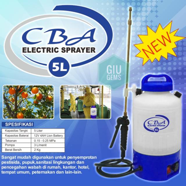 Sprayer CBA Elektrik 5 Liter Original Semprot Disinfektan Hama Tanaman Kebun Hidroponik