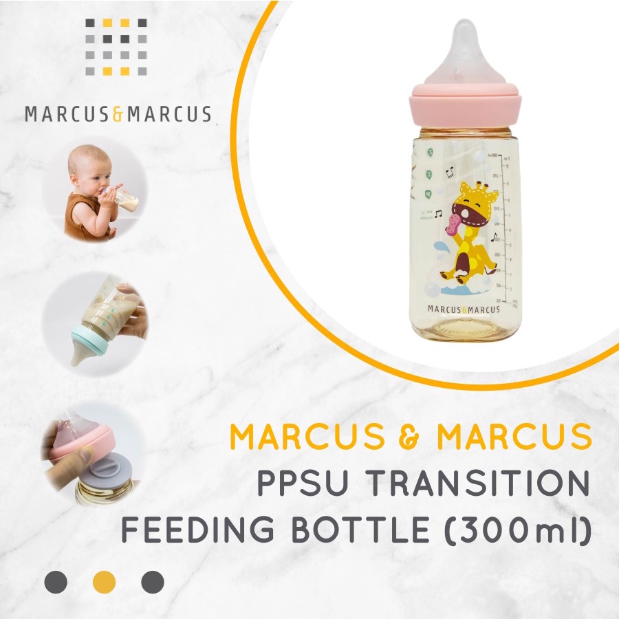 Marcus &amp; Marcus PPSU Transition Feeding Bottle 300ml - Marcus&amp;Marcus Botol Susu Bayi 300 ml : Giraffe Pink