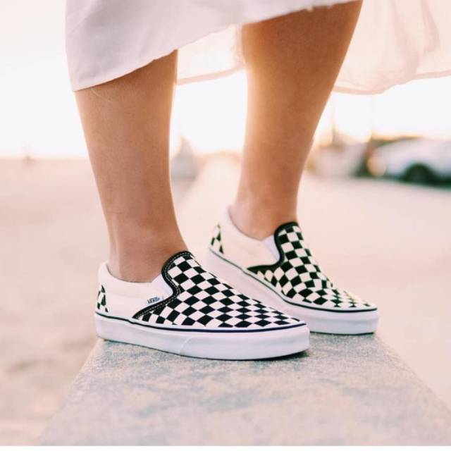 Sepatu Vans Checkerboard Putih White Sneakers Casual Kerja Kuliah Termurah Kado Hadiah Ultah Murah