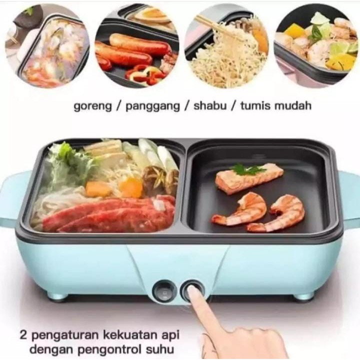 2in1 Panci Elektrik grill pan And hot pot 2 in 1 BBQ Shabu Panggangan Tumis Goreng Multifungsi - COD