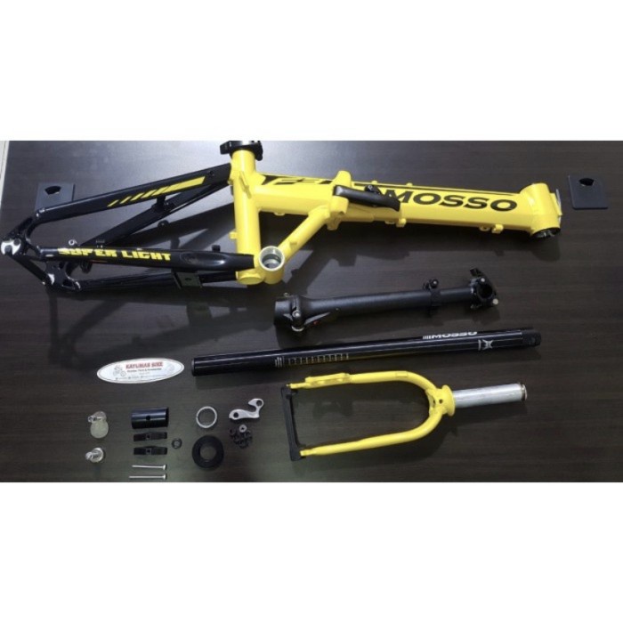 Frame Sepeda lipat MOSSO F3 size 16 inch discbrake kuning - Kuning hitam