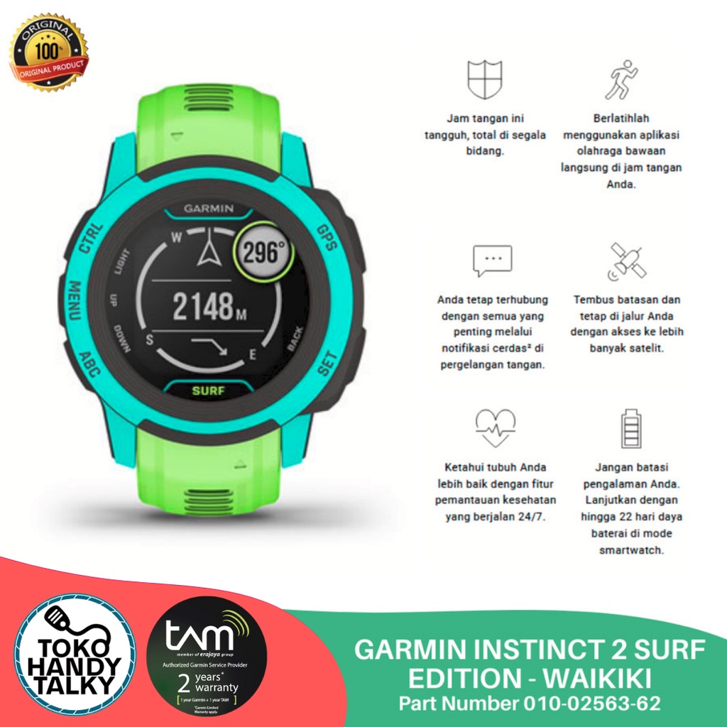 GARMIN SMARTWATCH INSTINCT 2S SURF EDITION - WAIKIKI ORI GARANSI TAM