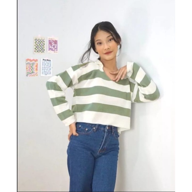 FUJI CROP RAJUT TEBAL/SWEATER STRIP WANITA