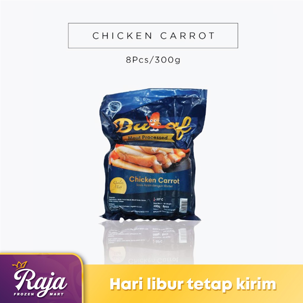 

Bulaf Sosis Ayam Chicken Carrot isi 8 300gr / Makanan Beku / Frozen Food / Sosis / Kentang Beku