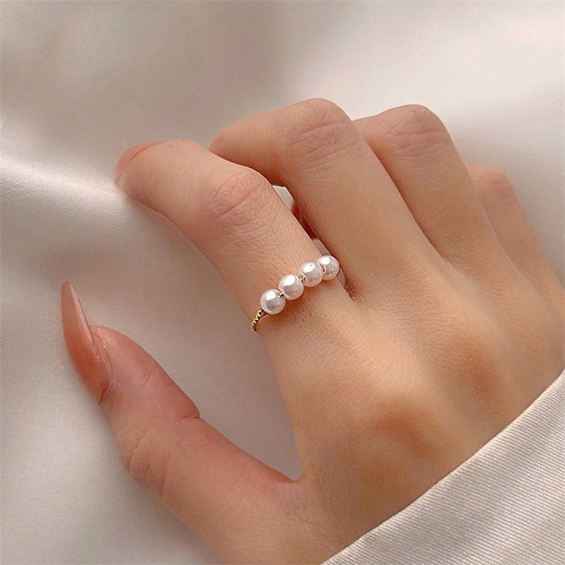 Cincin Jari Telunjuk Desain Lingkaran Element Aksen Mutiara Untuk Wanita