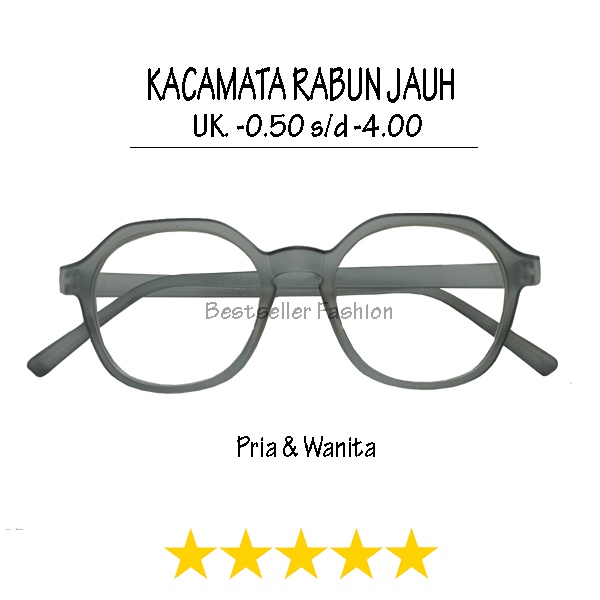 Kacamata Minus (+) uk. -0.50 s/d -4.00 Kacamata Rabun Jauh Model Hexagonal Abu Untuk Pria dan Wanita NOCASE