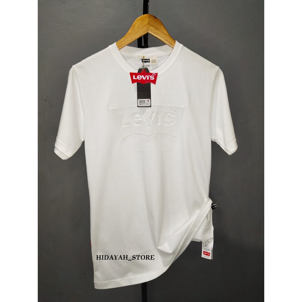 BAJU KAOS PRIA SHIRT LEVIS EMBOS PREMIUM LENGAN PENDEK M L XL warna putih