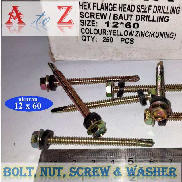 Sekrup driling 12 x 60 mm (100pcs)/baja ringan/atap/taso/seng/sds/roofing/baut drilling 12 x 60mm