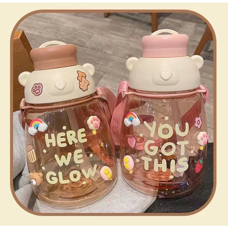 Botol Minum anak Big Belly bentuk Kepala Bear Cute Lucu dan unik 1300ml + Stiker 3D