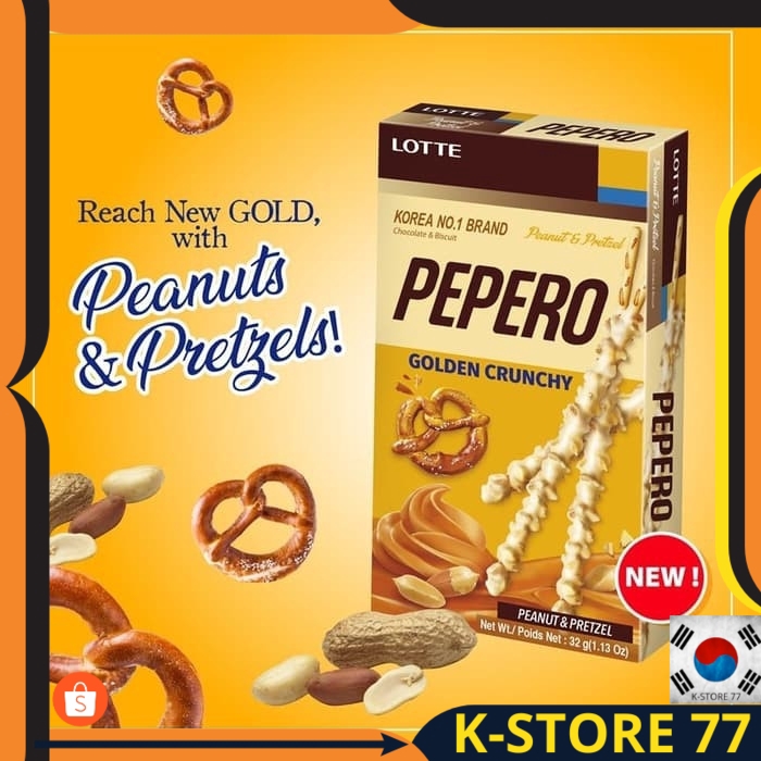 

MAKANAN KOREA/SNACK KOREA HALAL/MAKANAN KOREA RINGAN LOTTE PEPERO GOLDEN CRUNCHY PEANUT & PRETZEL