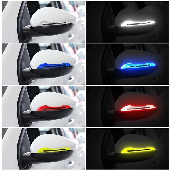 1Pair Car Rearview Mirror Reflective Sticker/Warning Safety Mark Trim Anti-Collision Strip/Universal Exterior Carbon Fiber Tape Accessories