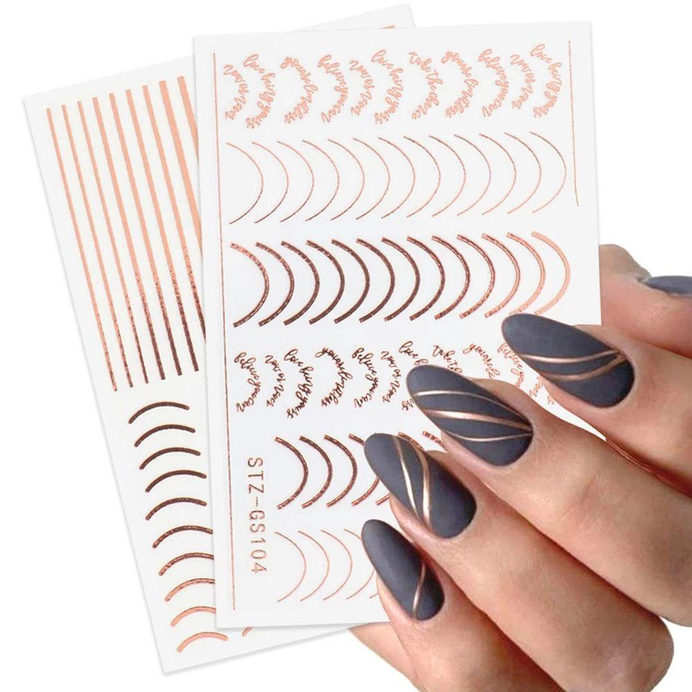 AUGUSTINA Agustin 3D Garis Stiker Kuku Wanita Garis Garis Garis Perekat Diri Nail Art Slider DIY Nail Decals