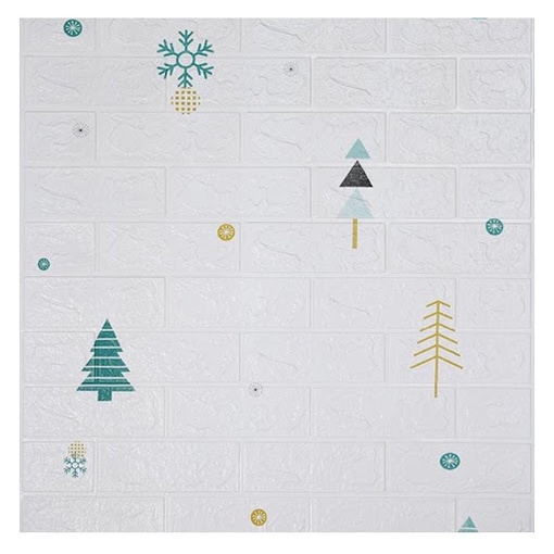 Wallpaper Foam 3D Stiker Dinding Dekorasi Minimalis Rumah Motif Lucu Ukuran 70 x 77 cm-Putih Cemara