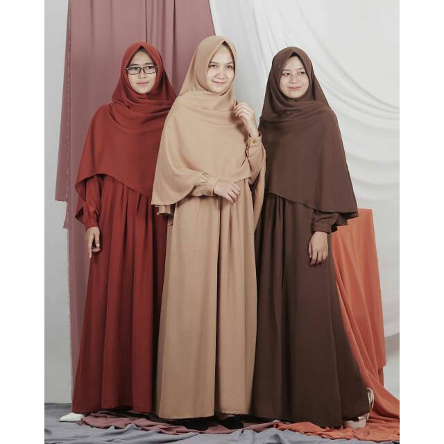 AL GAMIS AYUMI & KHIMAR HARI By Hijab Alila Gamis Syari Wollycrepe Busui, Khimar Pet Antem Terbaru