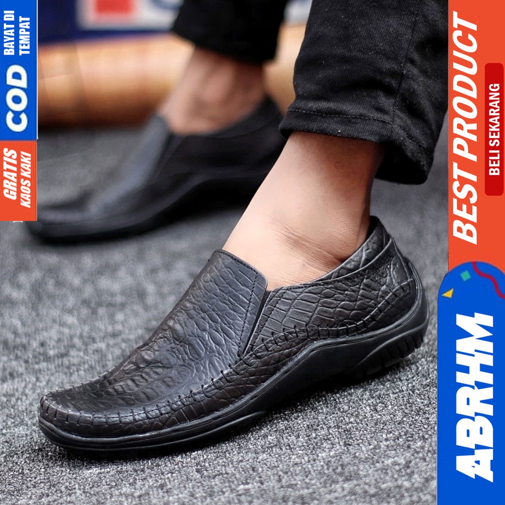 Abrhm Croco - Sepatu Formal Pria Pantofel Kulit Asli