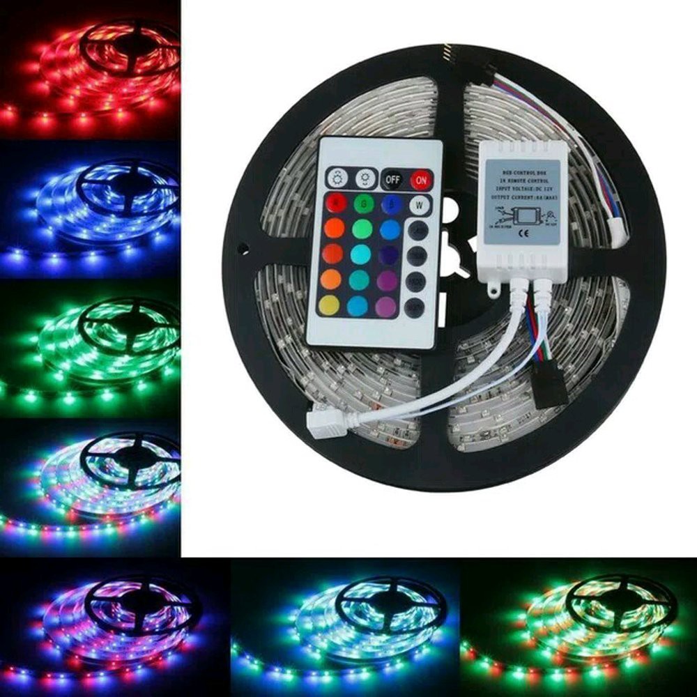 Dijual LAMPU STRIP ROLL RGB WARNA WARNI SMD LED 2835 WITH MODUL REMOT DAN ADAPTOR Murah