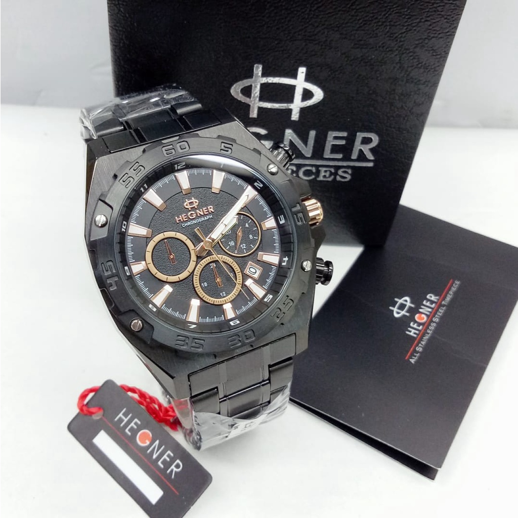 Hegner 1671 Jam tangan original pria chronograph stainlees