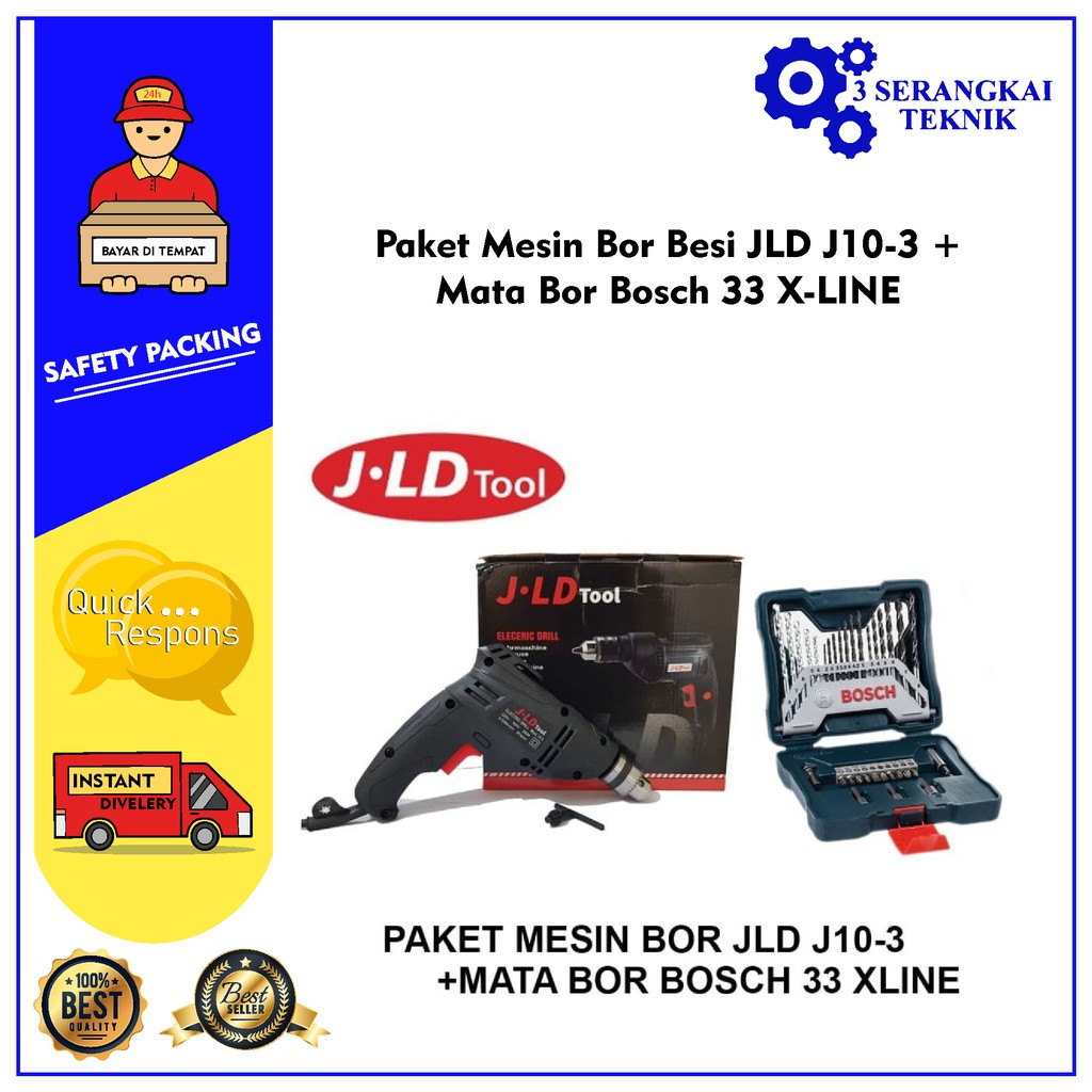 Paket Mesin Bor Besi JLD J10-3 + Mata Bor Bosch 33 X-LINE