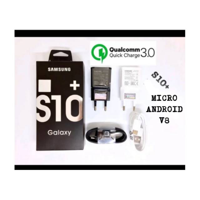 Charger Samsung S10 Plus 3.0A QUALCOMM Casan Samsung S10+ QC Kabel Data Micro Android FAST CHARGING