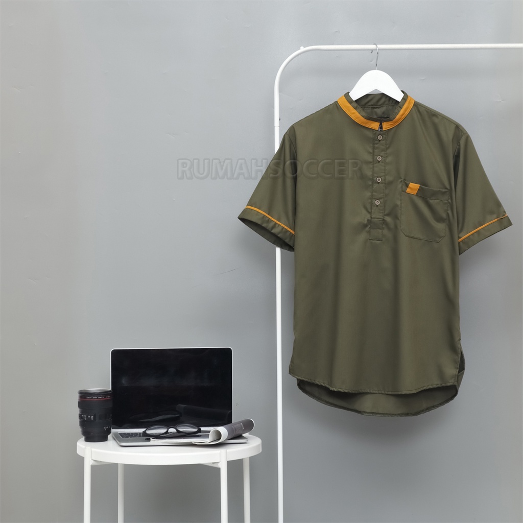 Baju Koko Pria FATHAN Lengan Pendek Atasan Muslim Pria Dewasa Polos Tersedia Ukuran S M L XL XXL