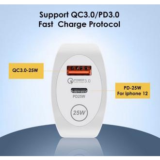 PD Qc 3.0 Kepala Charger Adapter Charger Dual Usb 25w Type C ( Support Fast Charge Iphone 12 13 14 dan Samsung )