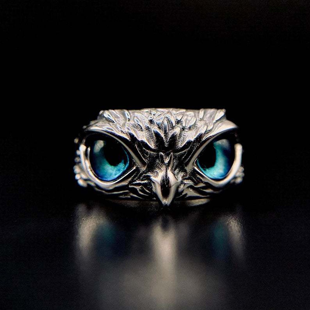 Cincin Model Terbuka Dapat Disesuaikan Desain Hewan Mata Iblis Burung Hantu Gaya Retro Vintage Untuk Hadiah