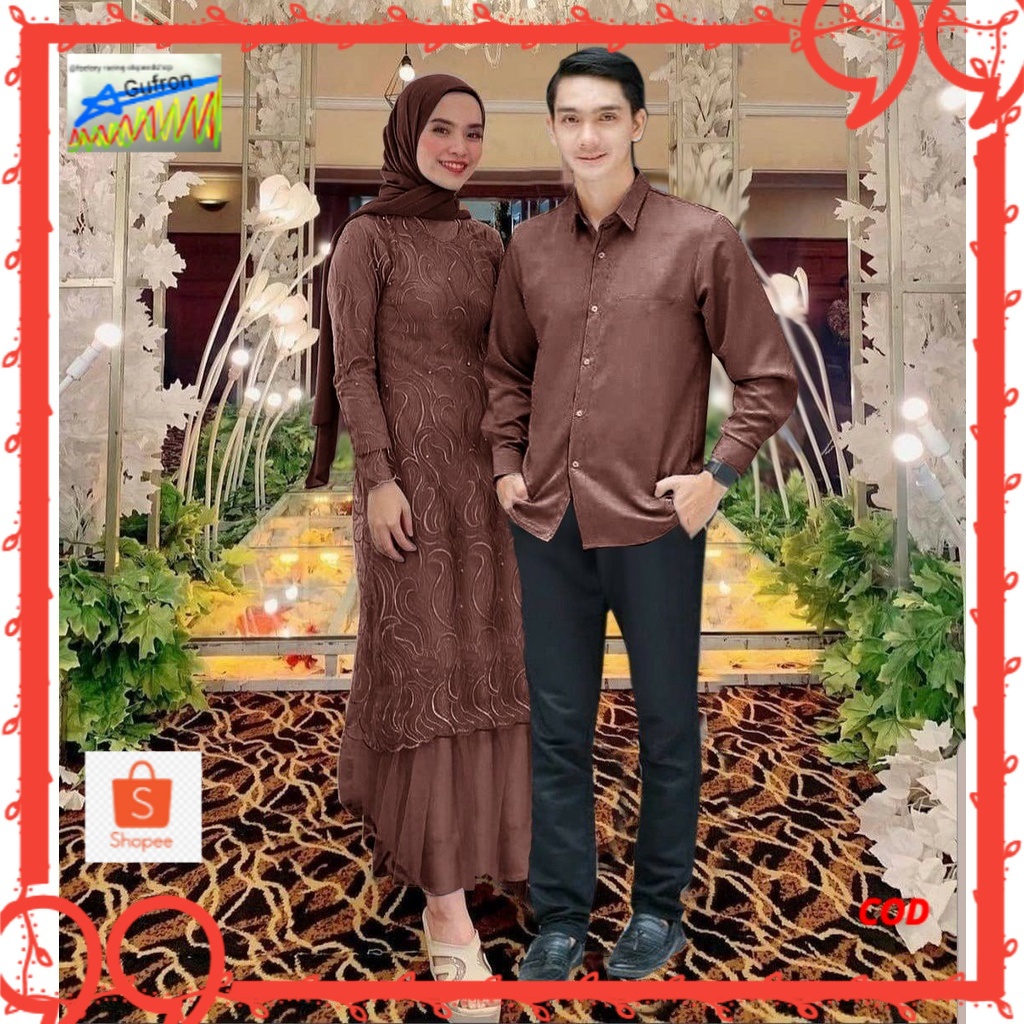 Couple Andine Couple Kondangan Gamis Brukat Dan Kemeja Moscrepe Couple Pesta