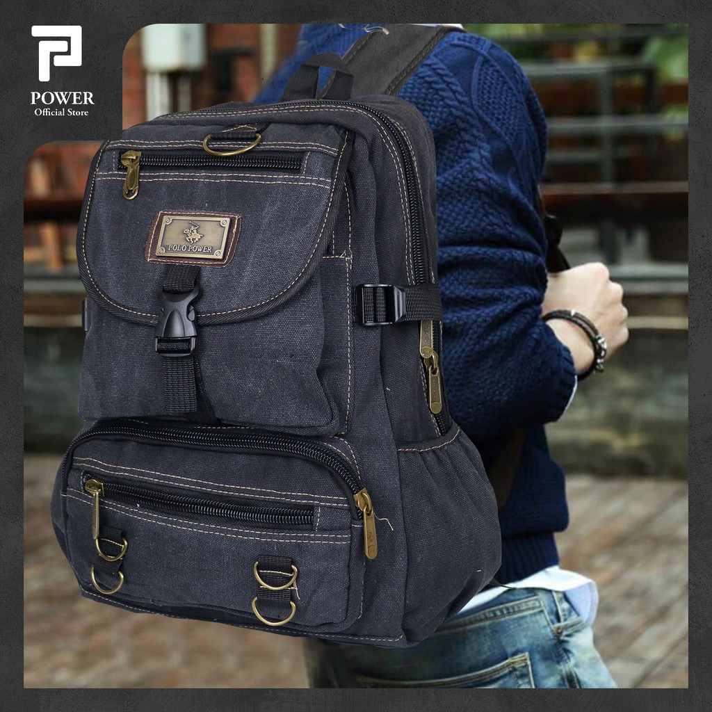 Polo Power Tas Pria Ransel Canvas Import Tas Punggung Casul Pria Tas Kanvas Polo Original Backpack Trendy