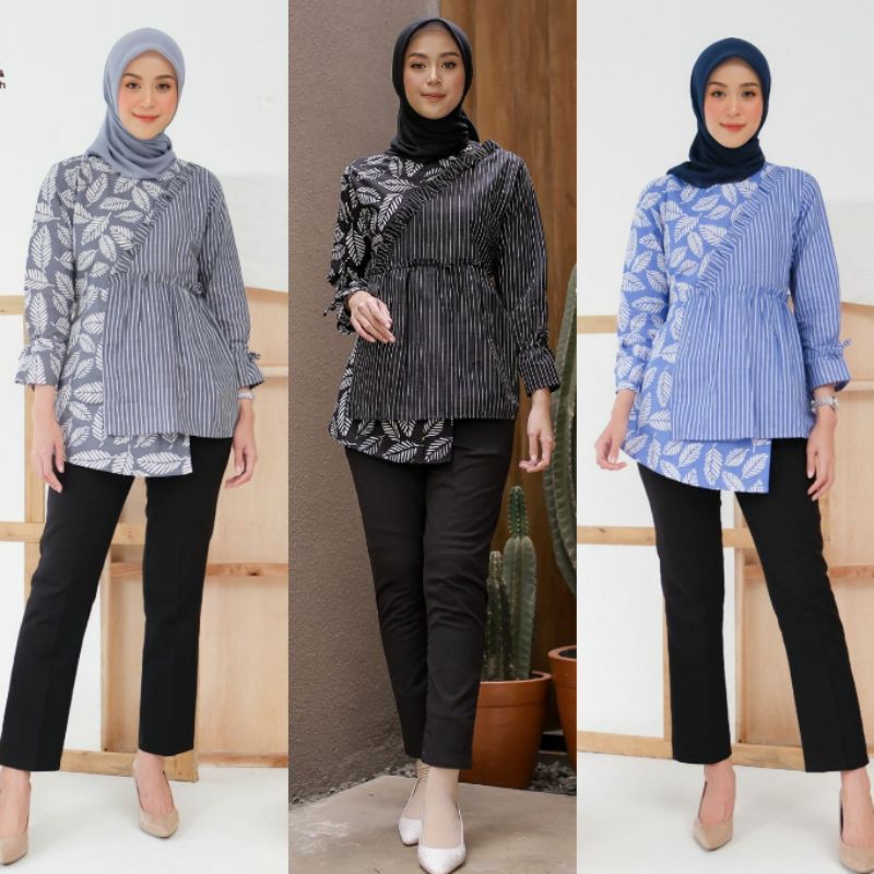 Baju Batik Wanita Modern Atasan Batik Kerja Wanita Lengan Panjang Blouse Batik Kantor Seragam Batik M L XL XXL