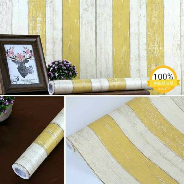 Wallpaper dinding murah garis  kuning  putih  cantik indah 