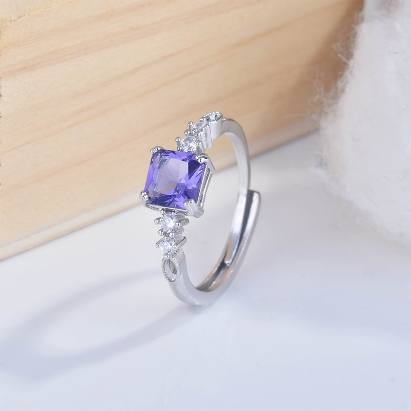 Fancyqube Cincin Model Terbuka Bentuk Persegi Kecil Bahan Zirkon Warna Ungu Untuk Wanita