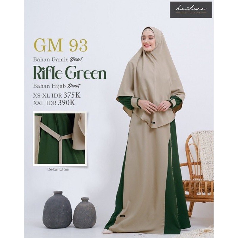 SET GAMIS HAIHAI HAITWO GM 93 RIFLE GREEN SETELAN HIJAB KHIMAR SYARI PREMIUM DRESS BAJU BUSANA MUSLI