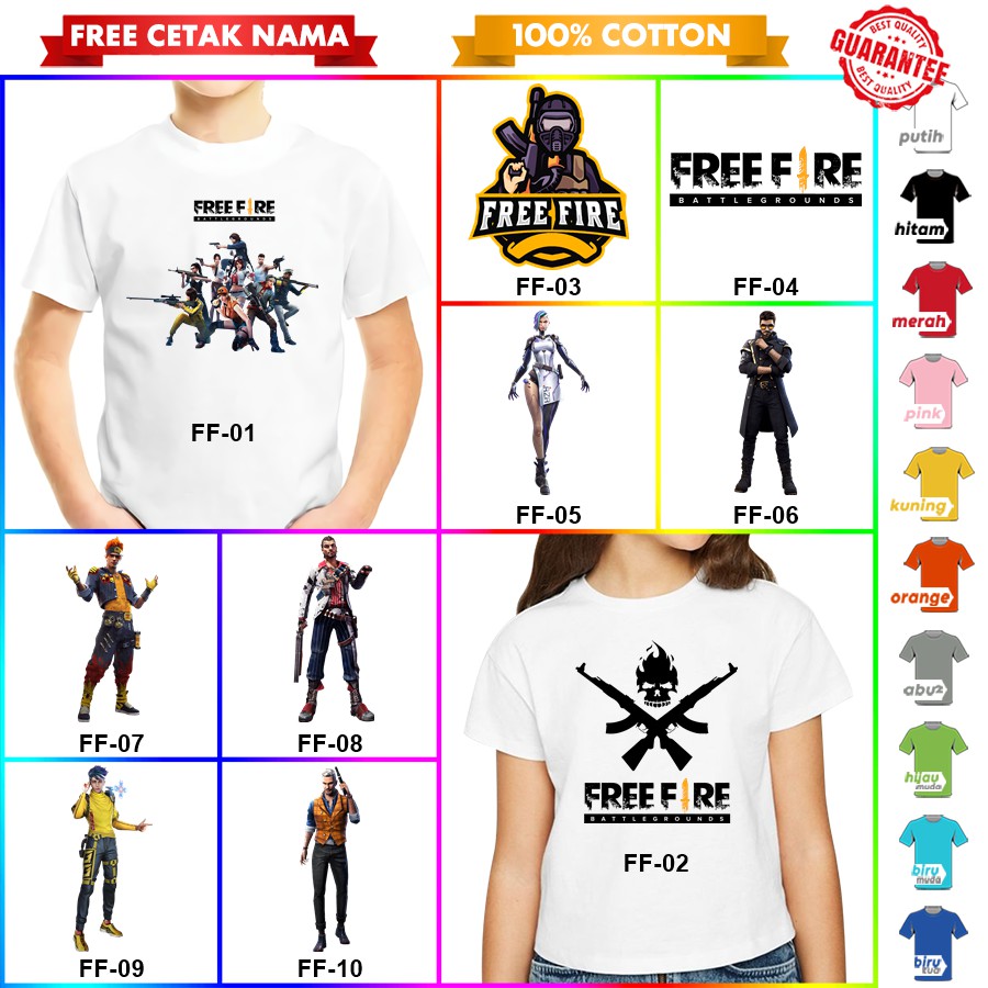 [FREE NAMA!!] Baju Kaos ANAK DAN DEWASA FREE FIRE BANYAK MOTIF