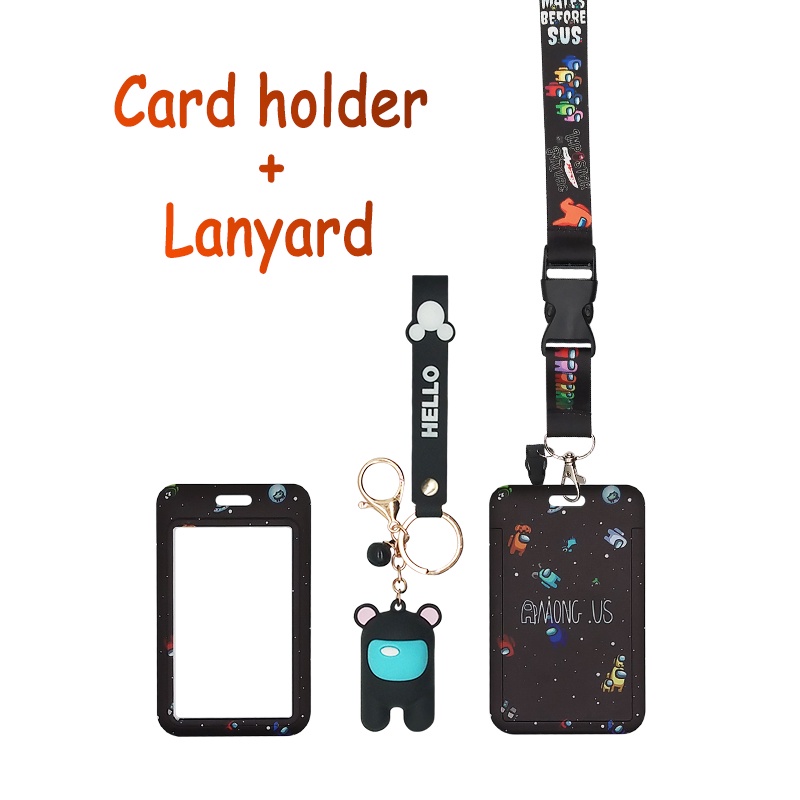 3 In 1 AmongUs Lanyard + Holder Kartu Motif Kartun + Gantungan Kunci 3D Untuk Handphone