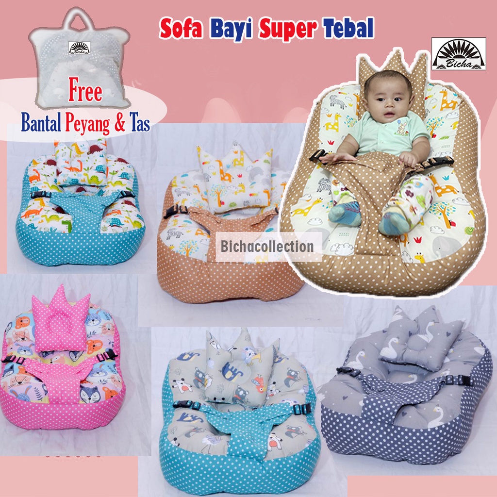 Sofa Bayi Sabuk Pengaman / Kasur Bayi Multifungsi / FREE Bantal Peyang dan Totebag Sofa Bayi Jumbo