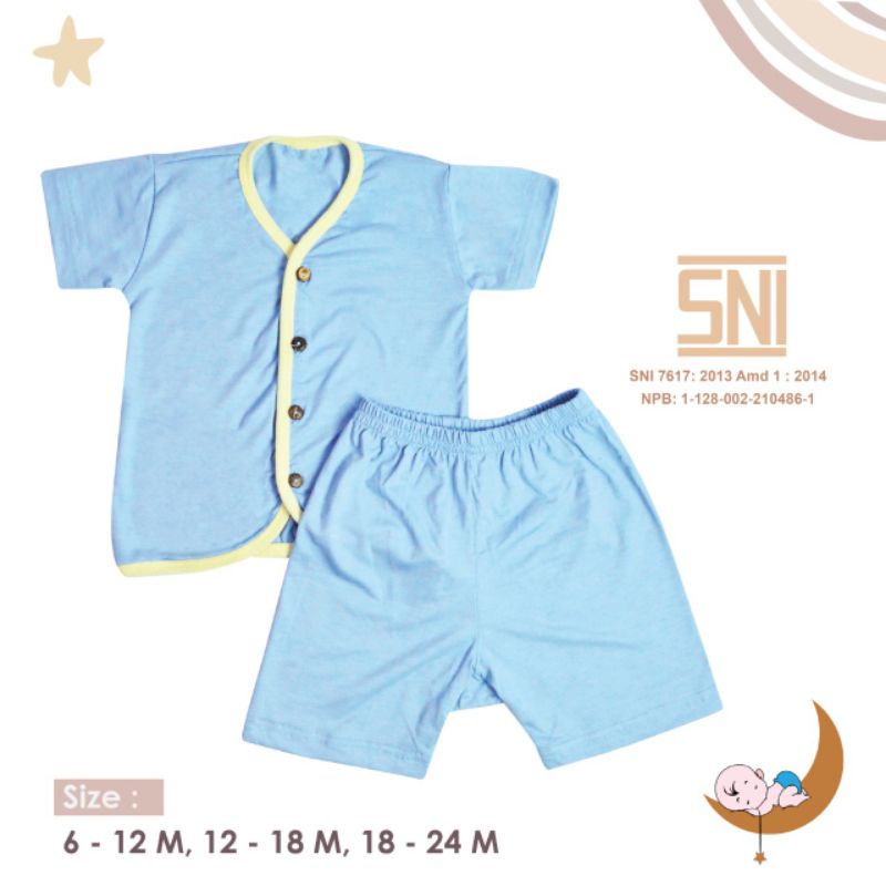 SNI Stelan Pendek Kancing Moons Polos Stelan Bayi Baju Lahir Stelan Bayi