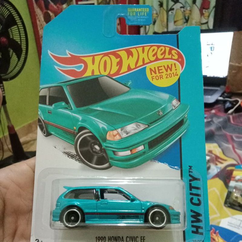 Hotwheels '90 Honda Civic EF biru tosca Akta card