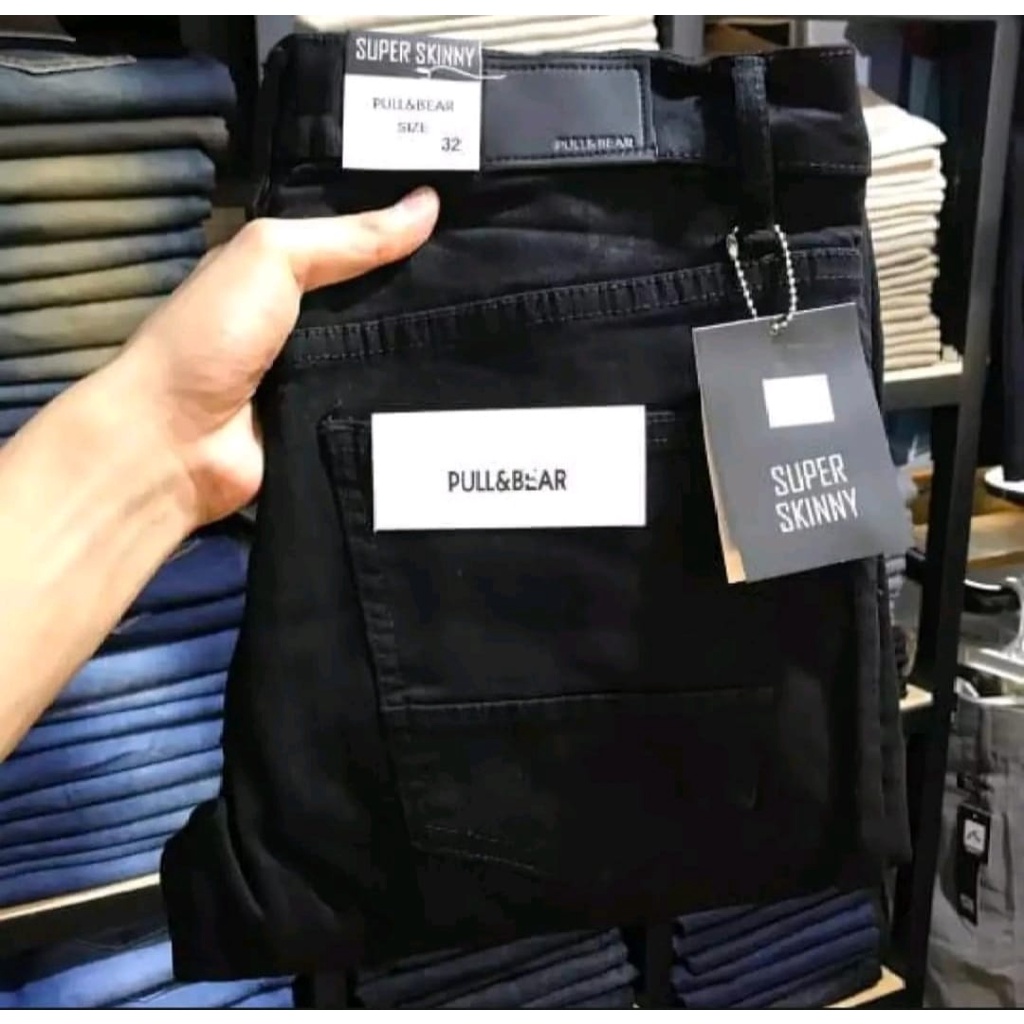 CELANA JEANS PANJANG FULL BLACK PENSIL PRIA / CELANA JEANS HITAM PULL&amp;BEAR ORIGINAL / CELANA SKINNY HITAM PRIA