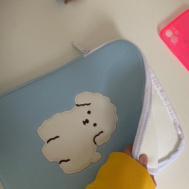 Sleeve Pouch Sarung Tas Bag Case Ipad Tab Tablet Macbook Air Pro Laptop Asus Acer Lenovo HP Huawei 11 12 13 14 15 inch Motif Gambar Puppy Anjing Warna Biru Ungu Lilac Lucu Cute Murah Korean Model