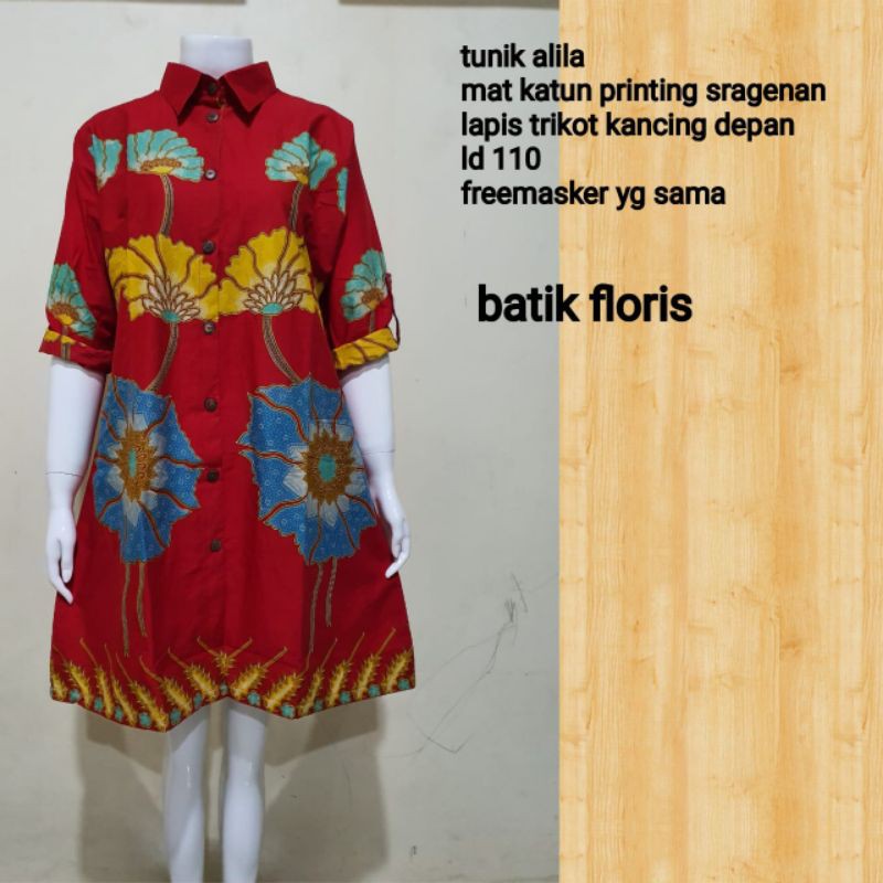 Tunik Batik Warna Merah Batik Tunik Lapis Furing Trikot Bahan Katun Tunik Batik Terbaru Warna Merah