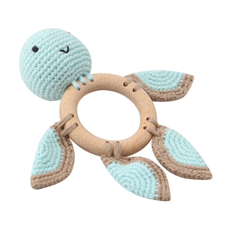 Mary Mainan Rattle Teether Kayu Bentuk Boneka Rajut Crochet Hewan Untuk Bayi DIY