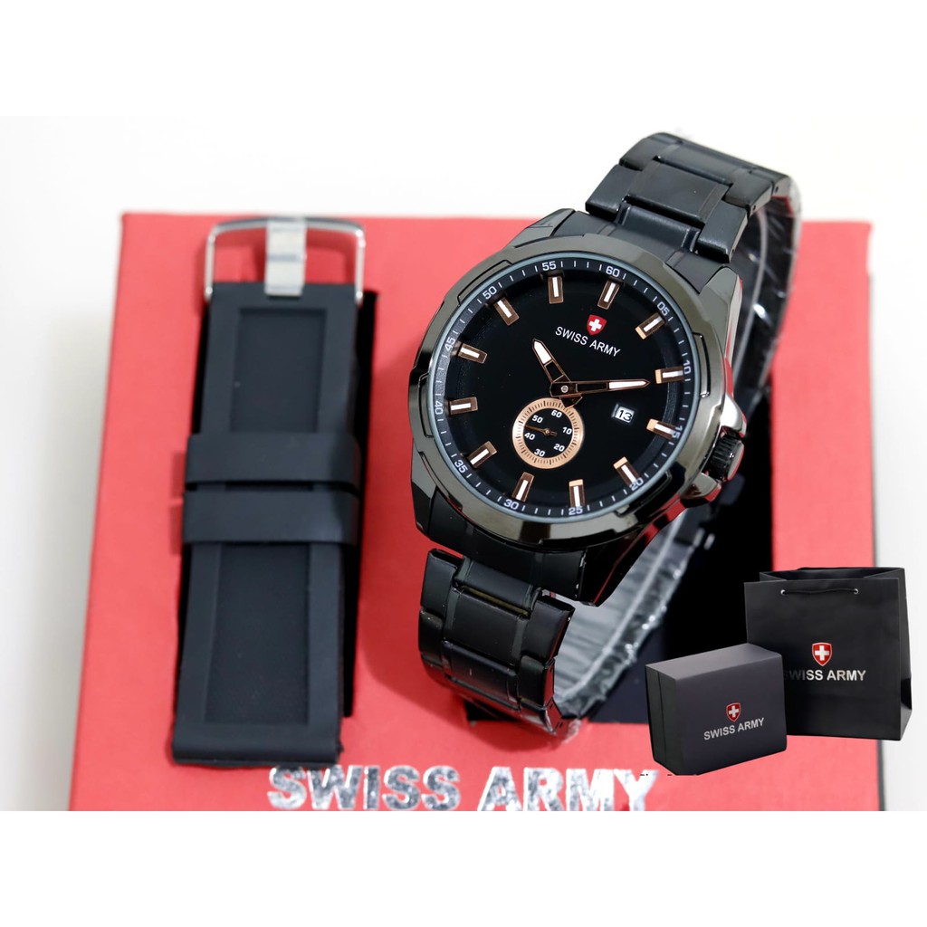 Jam Tangan Pria Tanggal aktif Detik bawah Stainless free Strap rubber