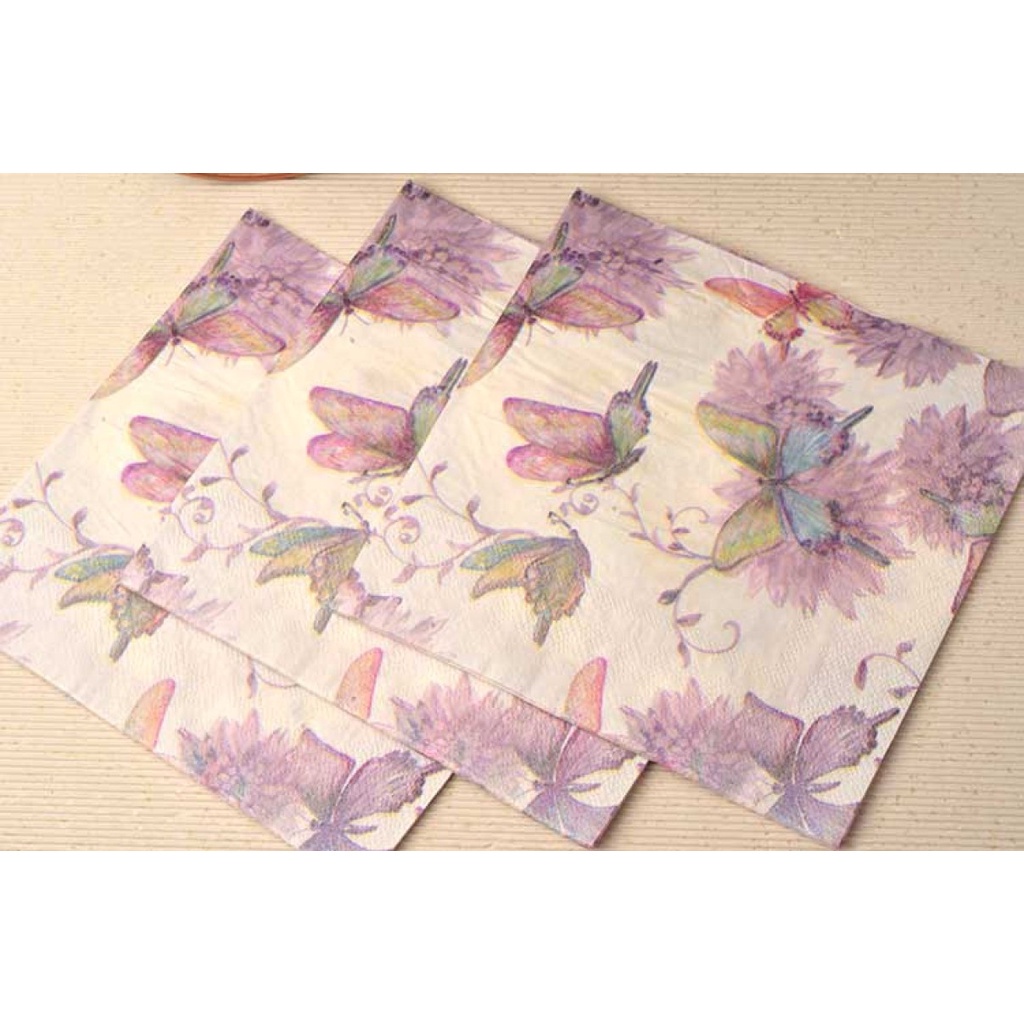 Purple Butterfly Vintage Flower Disposable Napkin Cafe Wedding Party Tissue Placemat Napkin Festival