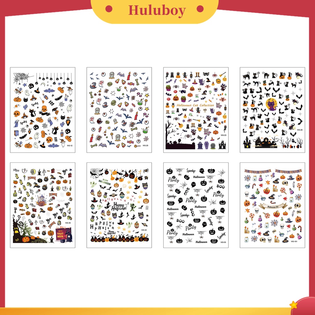 Huluboy Huluboy♡ 8 Lembar / Set Stiker Transfer Desain Kepala Tengkorak Mudah Digunakan Untuk Nail Art