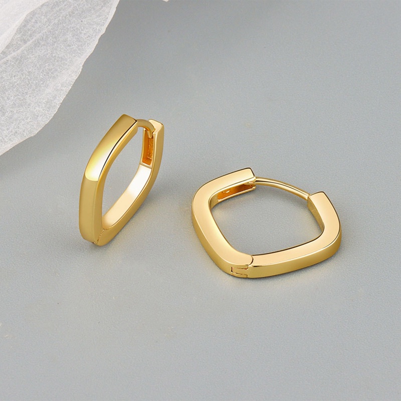 Anting Hoop Handmade Bentuk Persegi Kecil Warna Emas Gaya Vintage Untuk Wanita