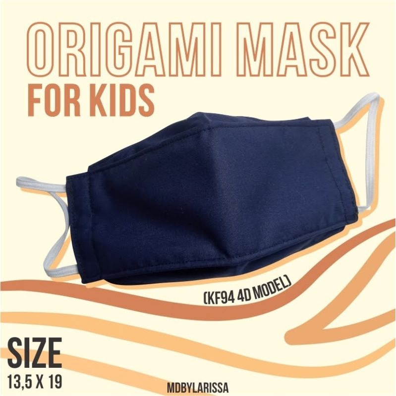Origami Masker Anak KF94 4D 4 Ply Lapis Kids Tali Karet Hitam Putih Navy Biru Dongker Maroon Mustard
